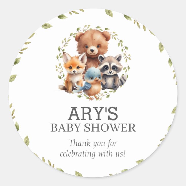 Rustic Greenery Woodland Animals Thank You Favour Classic Round Sticker (Front)