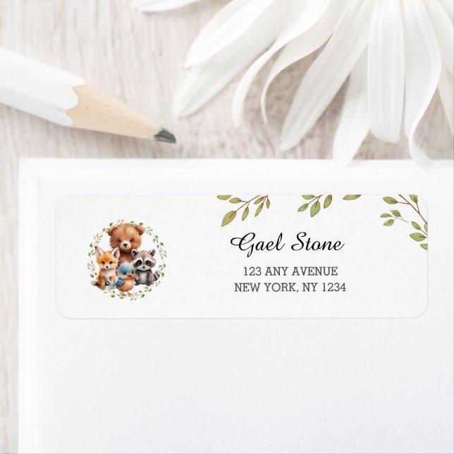 Rustic Greenery Woodland Baby Shower Birthday Return Address Label (Insitu)