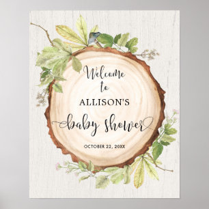 Rustic greenery woodland baby shower welcome sign
