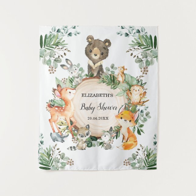 Rustic Greenery Woodland Forest Animals Welcome Tapestry (Front)