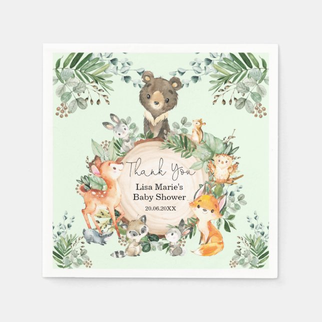 Rustic Greenery Woodland Forest Baby Animals Napkin (Front)