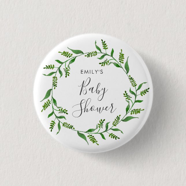 Rustic Greenery Wreath Baby Shower 3 Cm Round Badge (Front)