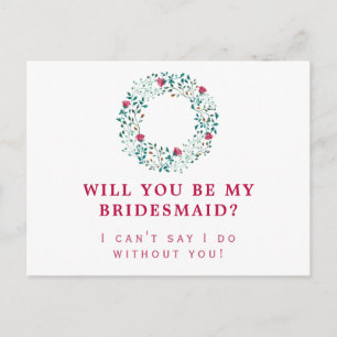 Rustic Greenery Wreath Be my Bridesmaid Wedding Invitation Postcard