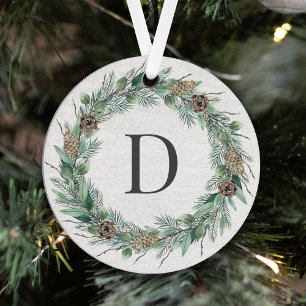 Rustic Greenery Wreath Christmas Monogram Letter Metal Tree Decoration