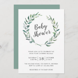 Rustic Greenery Wreath Gender Neutral Baby Shower Invitation
