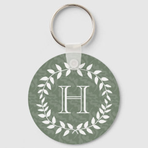 Rustic Greenery Wreath Monogram Country Wedding Key Ring