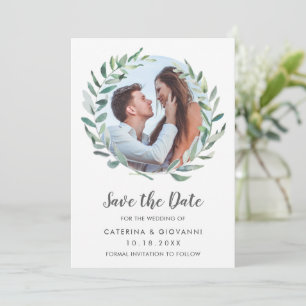 Rustic Greenery Wreath Photo Elegant Wedding Save The Date