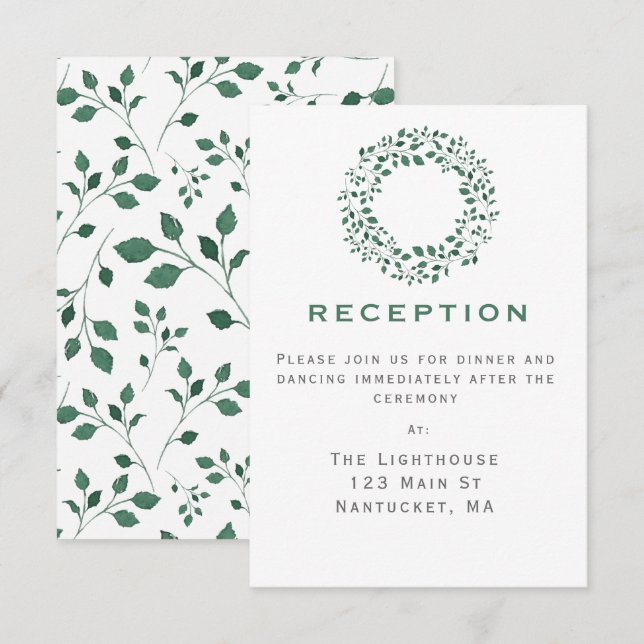 Rustic Greenery Wreath | Wedding Reception Insert Invitation (Front/Back)
