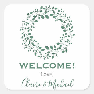 Rustic Greenery Wreath   Wedding Welcome Square Sticker