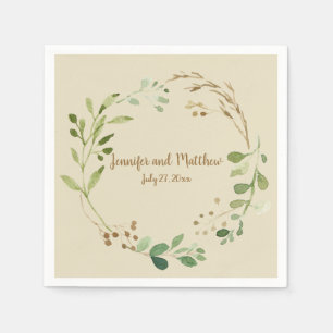Rustic Greenery Wreath Wheat Stalks Berries Napkin