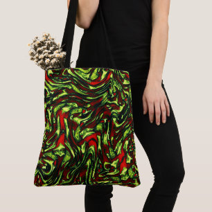 Rustic greenish yellow and vivid red curves tote bag