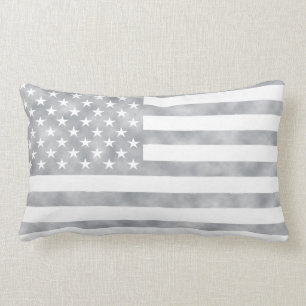 Rustic Grey American Flag Lumbar Cushion