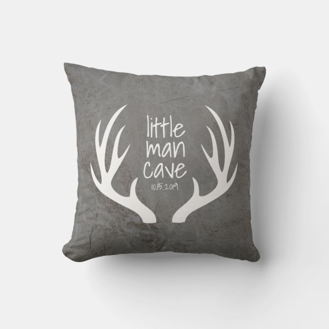 Rustic Grey and Antlers Little Man Cave Nursery Cushion (Front)