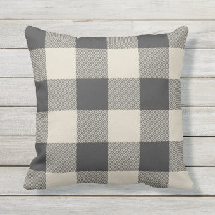 Rustic Grey and Beige Buffalo Check Plaid Cushion