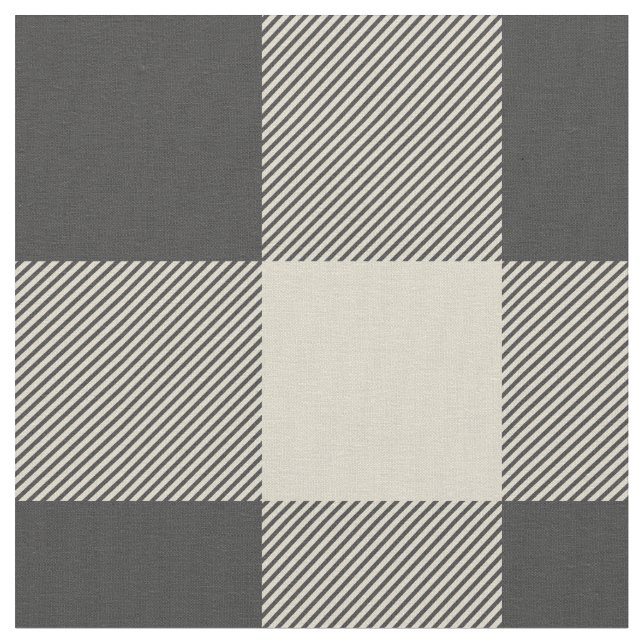 Rustic Grey and Beige Buffalo Plaid Fabric (Close Up)