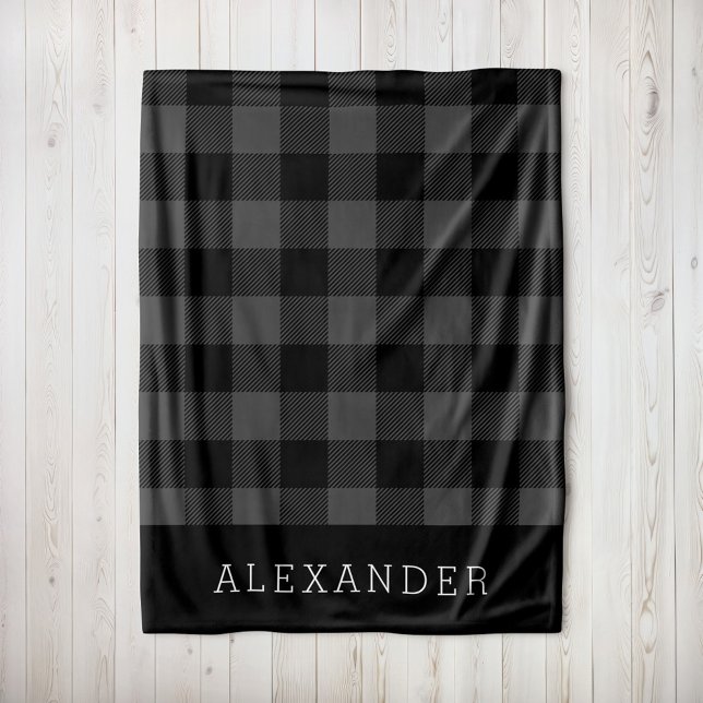Rustic Grey and Black Buffalo Check Monogram Fleece Blanket (Creator Uploaded)