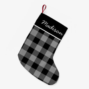 Rustic Grey and Black Buffalo Check Monogram Small Christmas Stocking