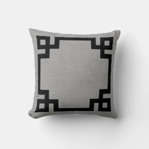 Rustic Grey and Black Greek Key Border Cushion