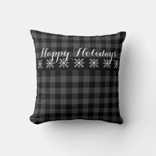 Rustic grey and black plaid snow flake -  Holiday Cushion