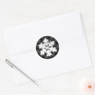 Rustic grey and black plaid, winter snow flake   classic round sticker