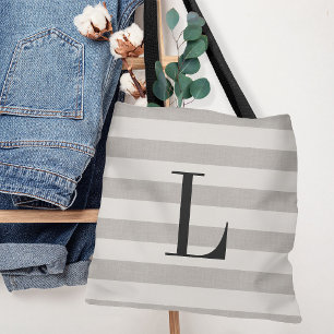 Rustic Grey and Ivory Stripes Large Monogram Tote Bag