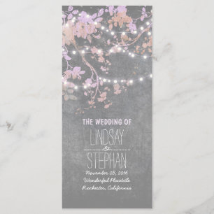 Rustic Grey and Pink Tree Branches Wedding Program