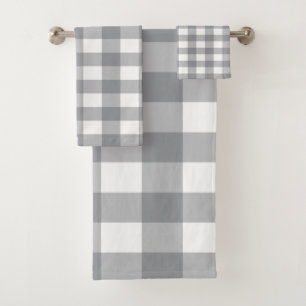 Rustic Grey and White Buffalo Plaid Pattern Bath Towel Set
