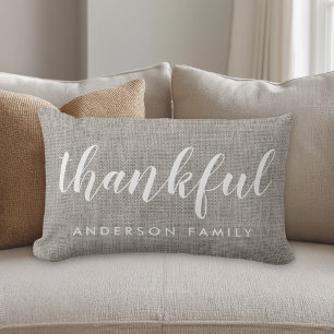 Rustic Grey Autumn Thankful Family Name Lumbar Cushion