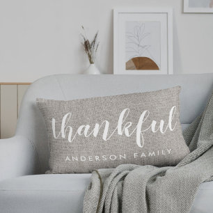 Rustic Grey Autumn Thankful Family Name Lumbar Cushion