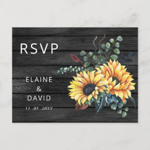 Rustic Grey Barn Wood Country Sunflowers RSVP Invitation Postcard