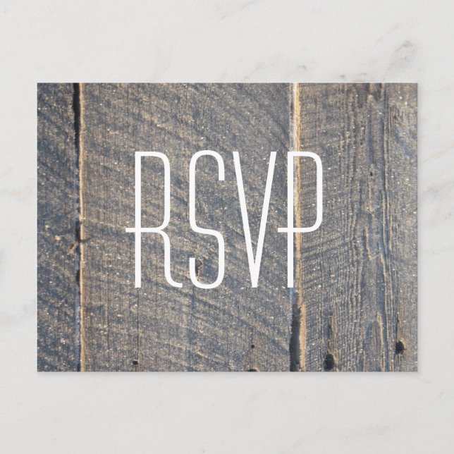 rustic grey barn wood country wedding RSVP Invitation Postcard (Front)
