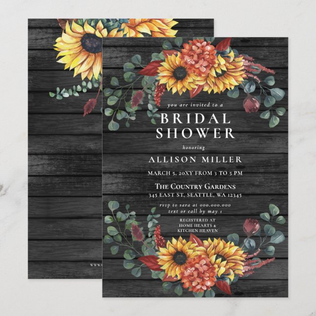 Rustic Grey Barn Wood Sunflowers Bridal Shower Invitation (Front/Back)