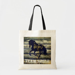 rustic grey barn wood western horse themed wedding tote bag