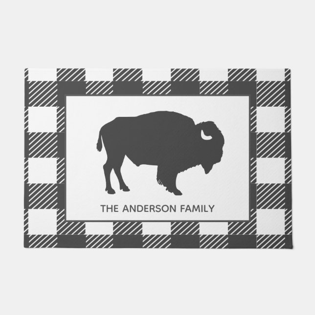 Rustic Grey Bison Buffalo Check Plaid Doormat (Front)