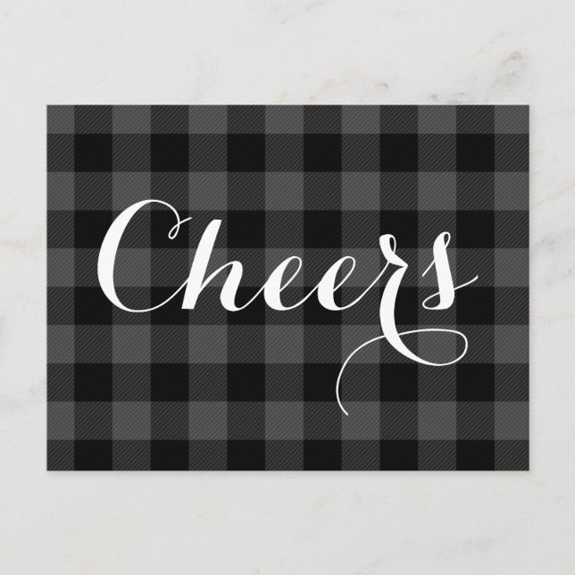 Rustic grey black plaid - Cheers  Postcard (Front)