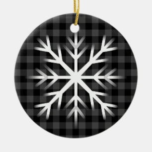 Rustic grey black plaid pattern frosty snow flake  ceramic ornament
