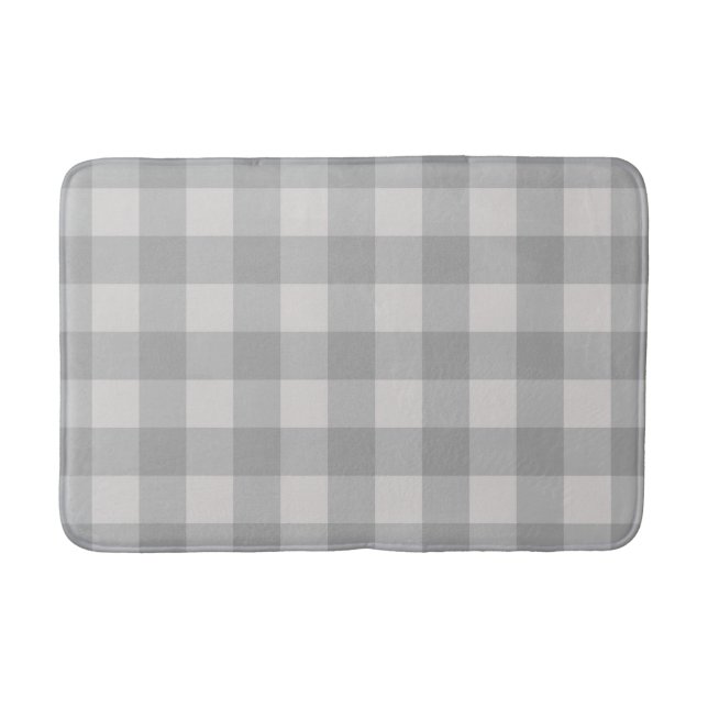 Rustic Grey Blue Chequered Squares Plaid Bath Mat (Front)