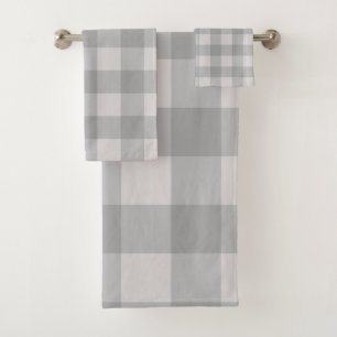 Rustic Grey Blue Chequered Squares Plaid Bath Towel Set
