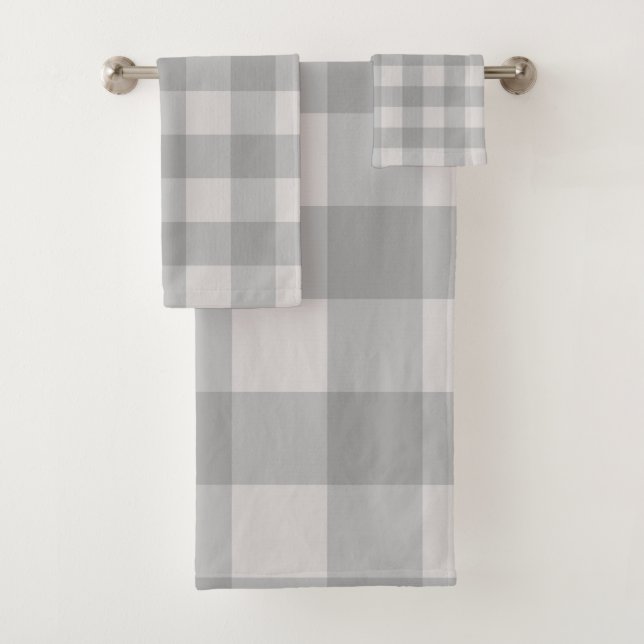 Rustic Grey Blue Chequered Squares Plaid Bath Towel Set (Insitu)
