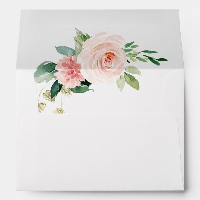 Rustic Grey Brush Pink Peach Flowers Envelope (Back (Bottom))