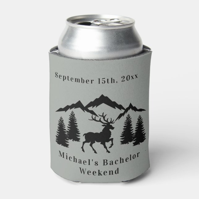 Rustic Grey Buck Hunting Bachelor Weekend Can Cooler (Can Front)