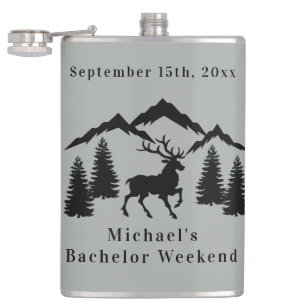 Rustic Grey Buck Hunting Bachelor Weekend Hip Flask