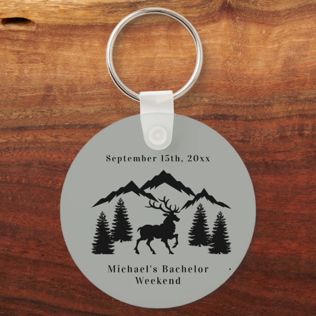Rustic Grey Buck Hunting Bachelor Weekend Key Ring (Front)