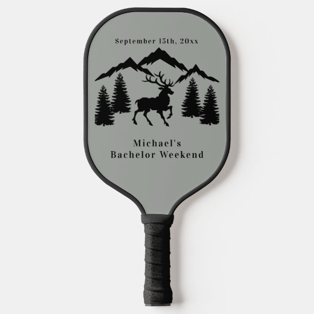 Rustic Grey Buck Hunting Bachelor Weekend Pickleball Paddle (Front)
