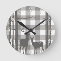Rustic Grey Buffalo Plaid Checkers Deer & Birch