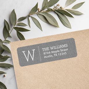Rustic Grey Burlap Monogram Return Address Label