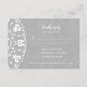 Rustic Grey Canvas + White Lace wedding RSVP