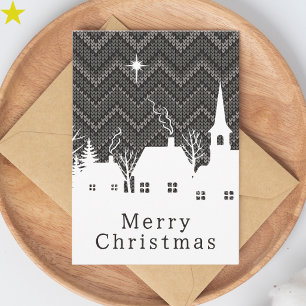 Rustic Grey Chevron Knit Christmas Village Card
