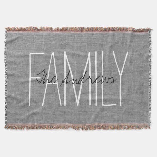 Rustic Grey Chic Family Monogram Throw Blanket (Front)