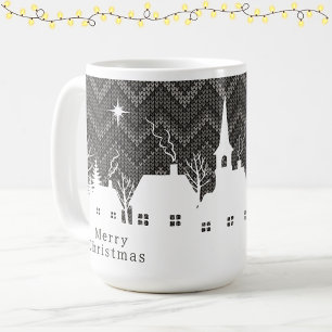 Rustic Grey Christmas Village Chevron Knit Coffee Mug
